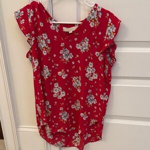 LOFT Red Floral Blouse